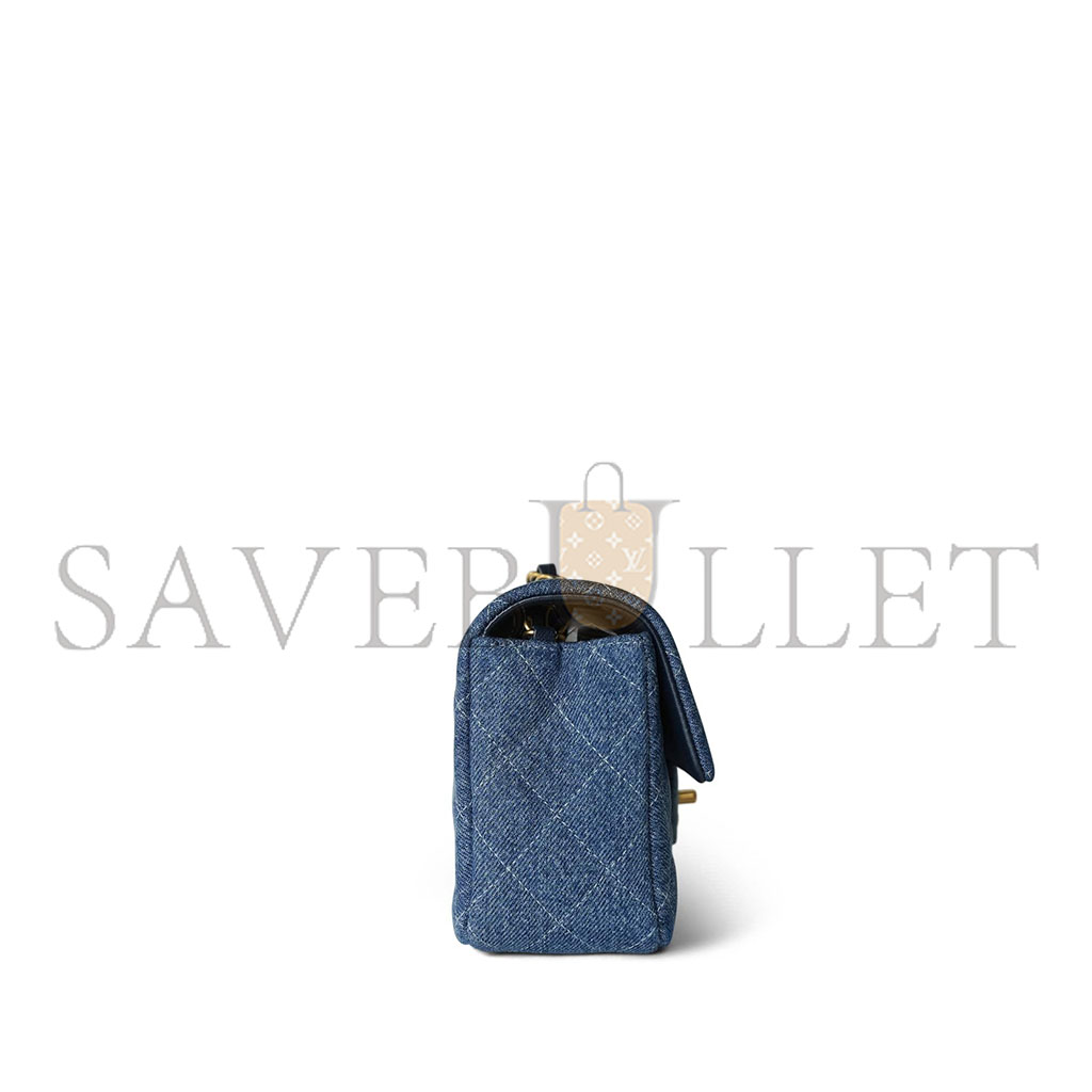 CHANEL 24S BLUE DENIM QUILTED MINI RECTANGULAR FLAP AGED AS6990 (20*12*7cm)